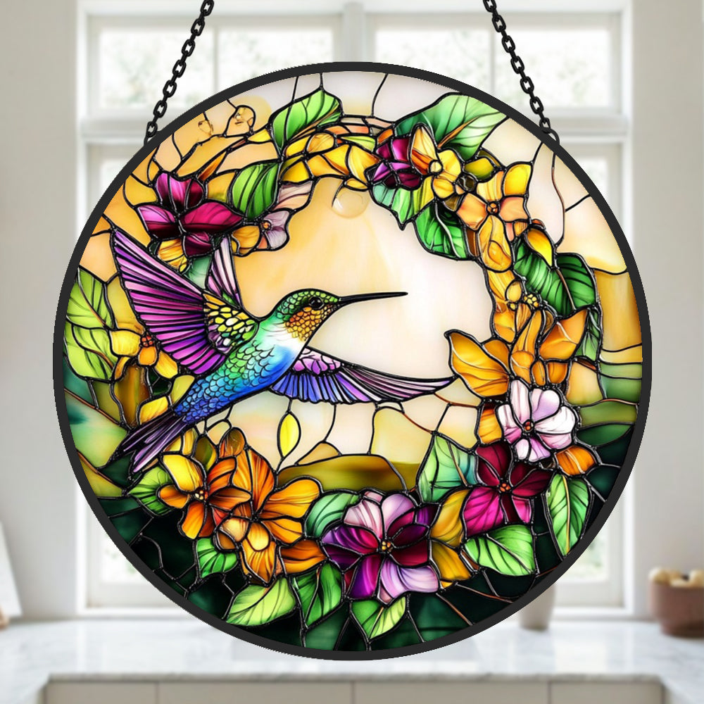 Hummingbird Sun Catcher Decoration Stained Glass Window Hanging