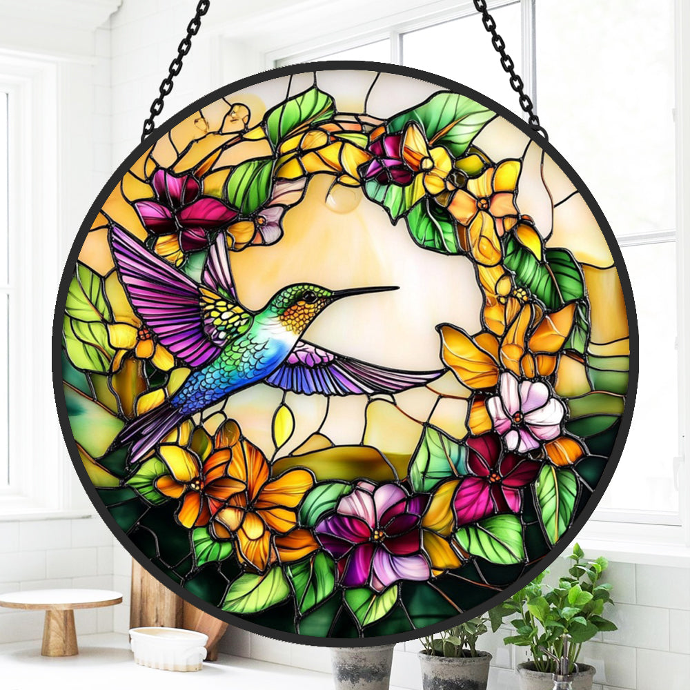 Hummingbird Sun Catcher Decoration Stained Glass Window Hanging