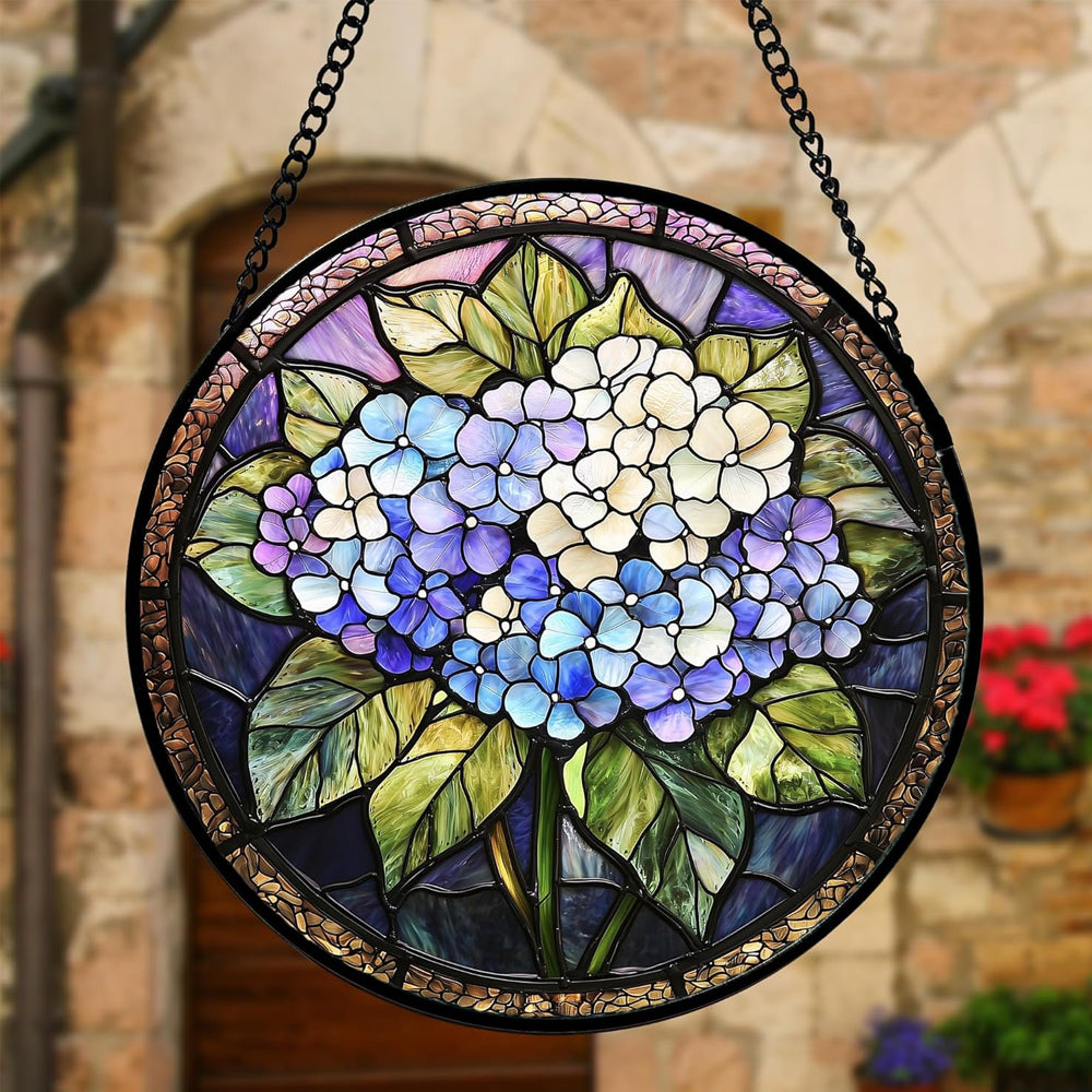 Hydrangea Flowers Sun Catcher Decoration Stained Glass Window Hanging