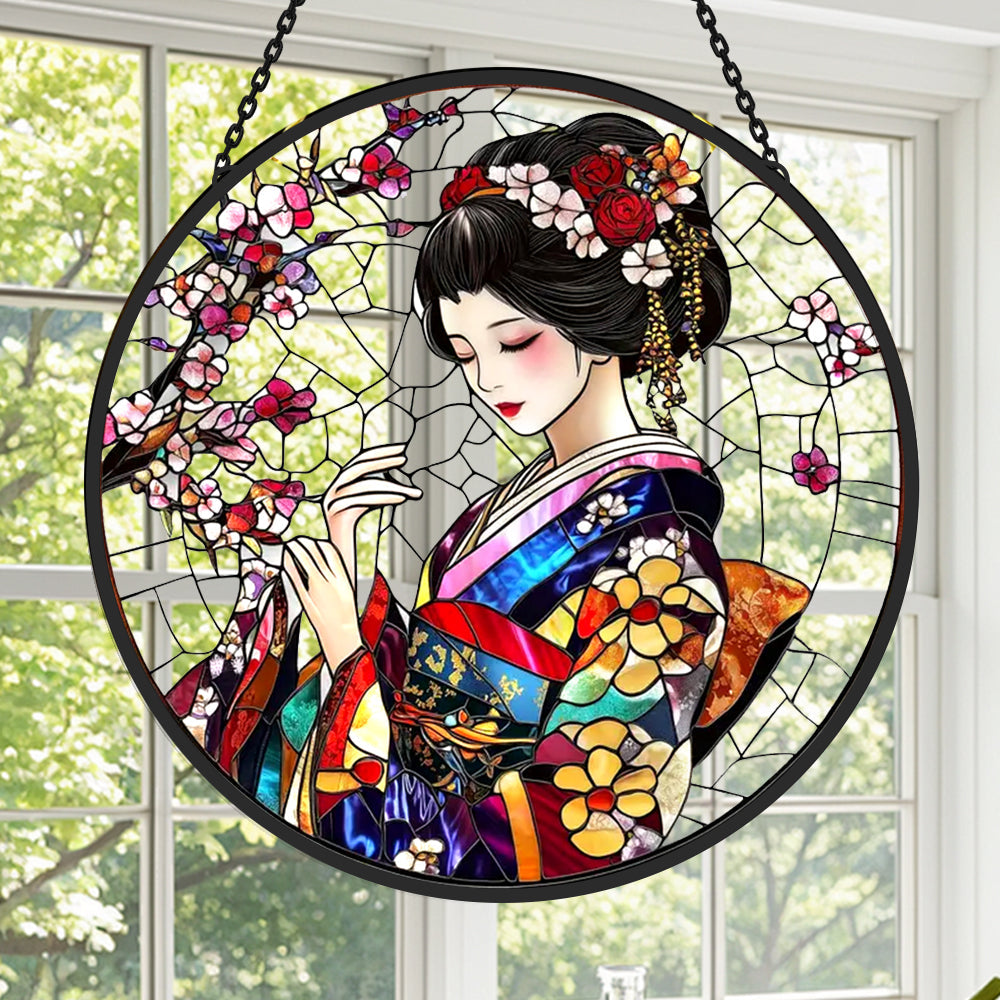 Japanese Kimono Sun Catcher Decoration Stained Glass Window Hanging
