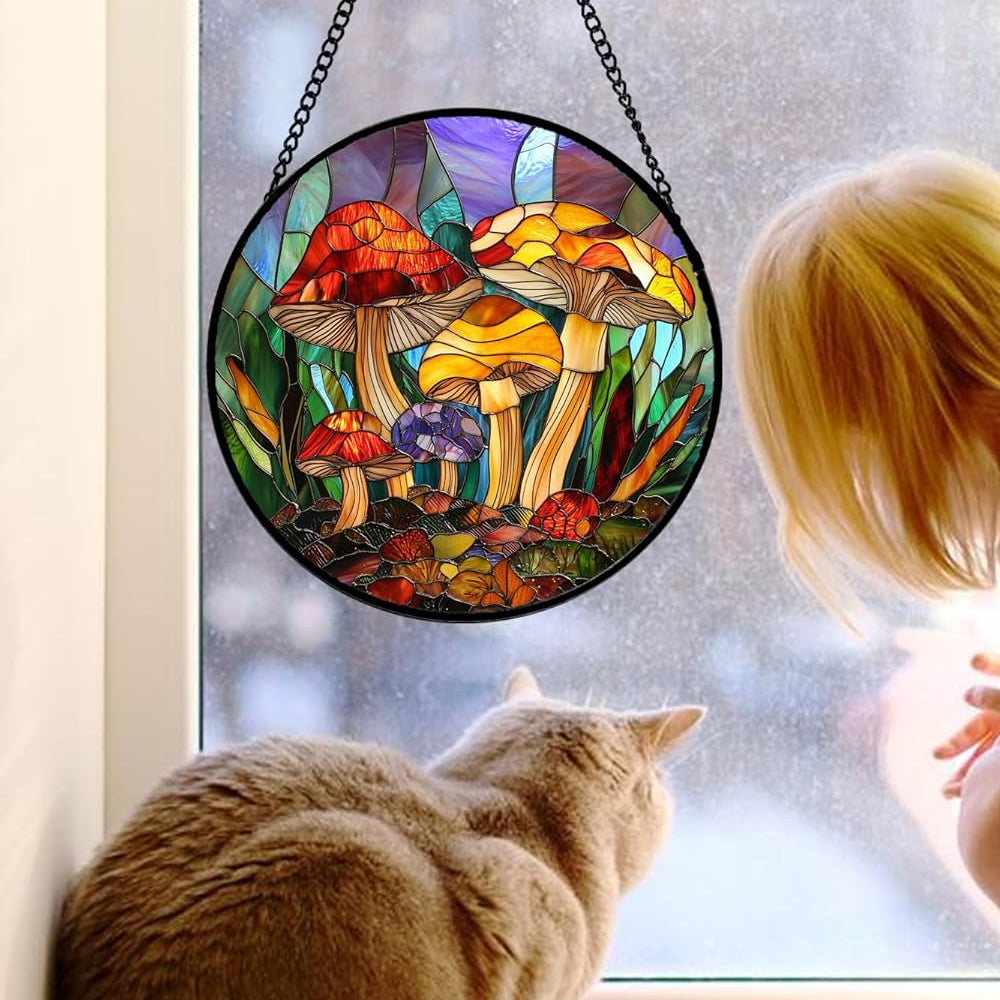 Jungle Mushrooms Sun Catcher Decoration Stained Glass Window Hanging