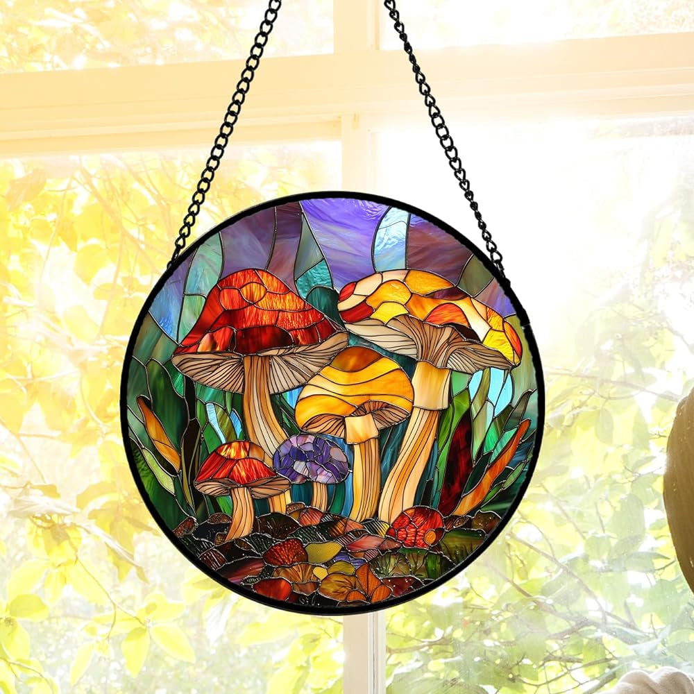 Jungle Mushrooms Sun Catcher Decoration Stained Glass Window Hanging