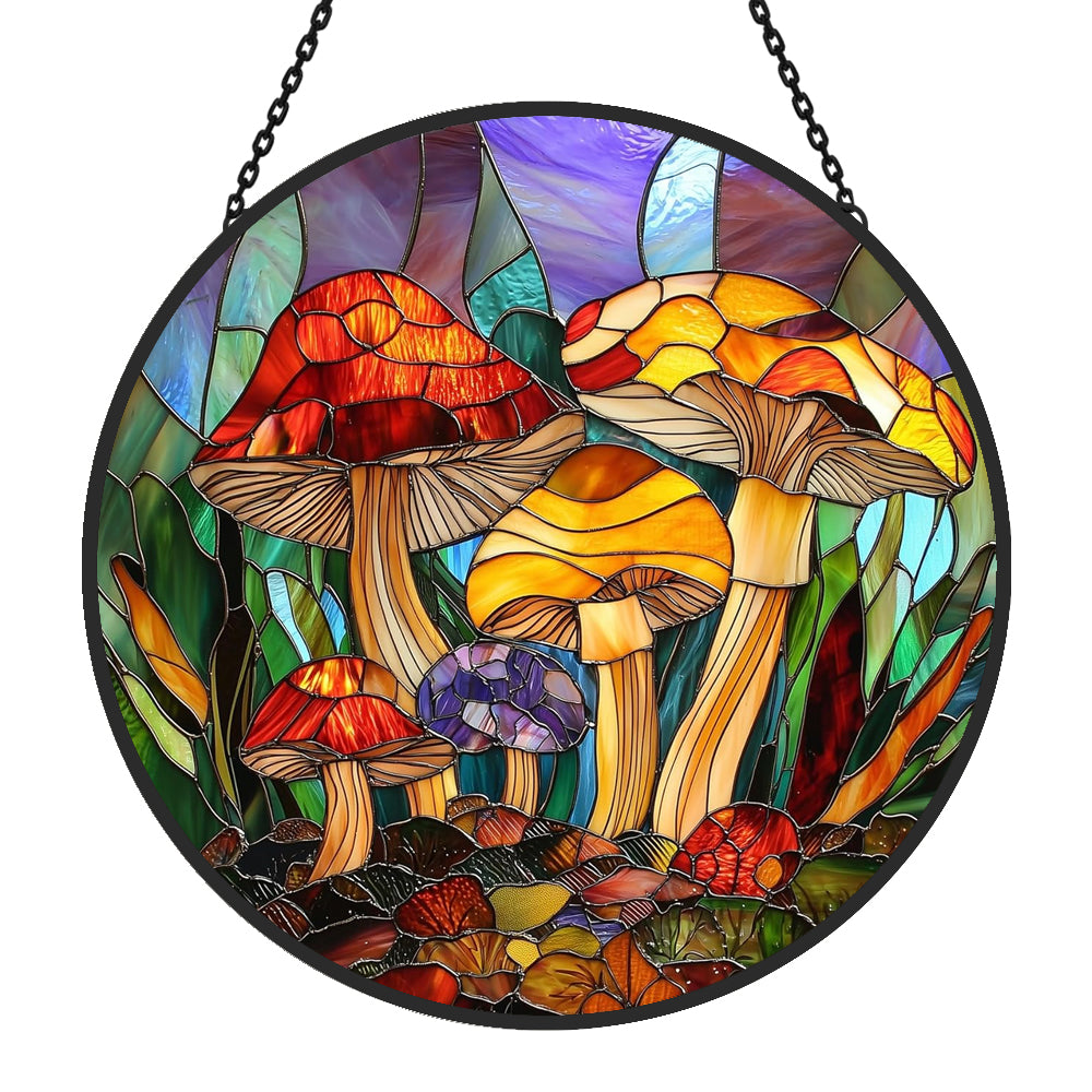 Jungle Mushrooms Sun Catcher Decoration Stained Glass Window Hanging