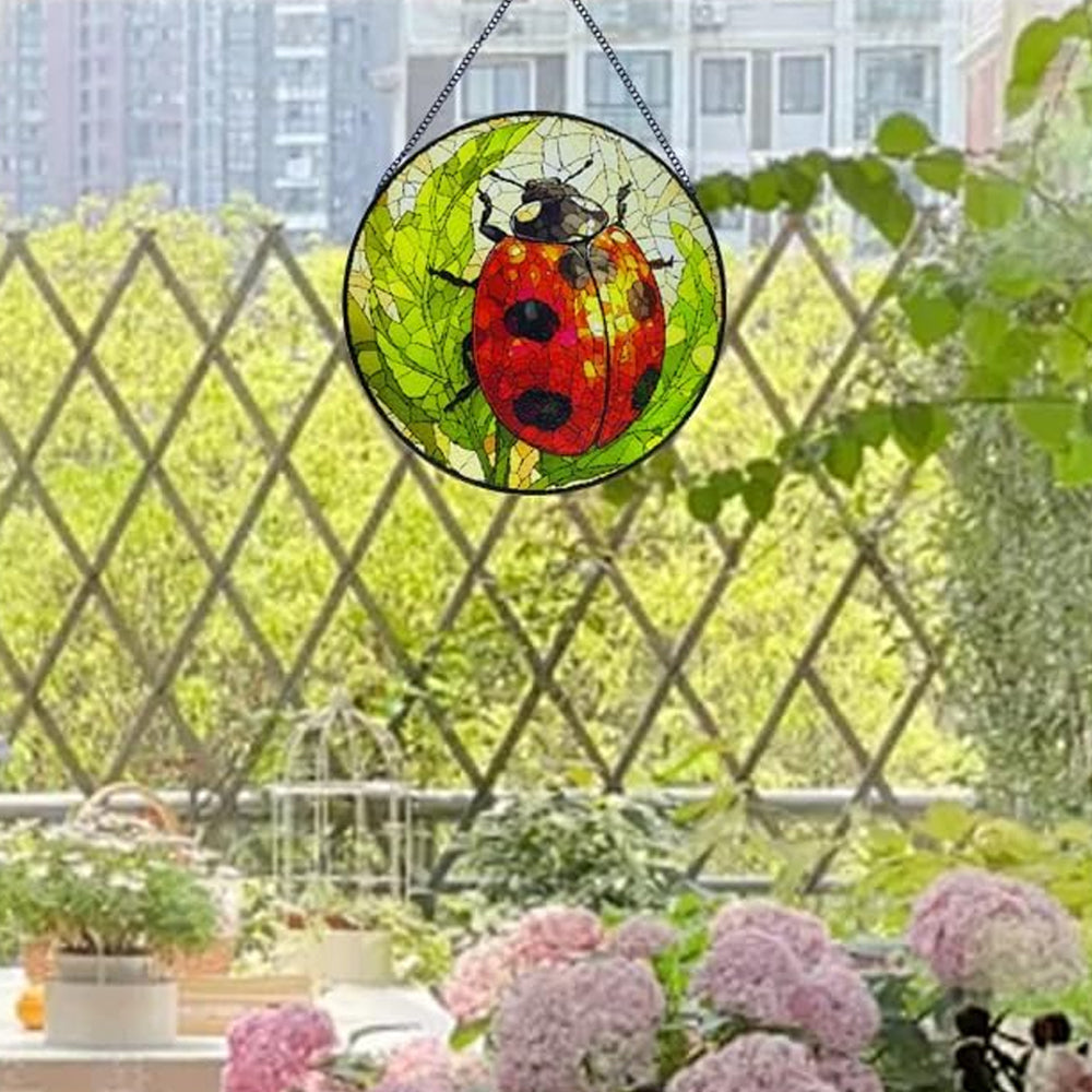 Ladybug Sun Catcher Decoration Stained Glass Window Hanging