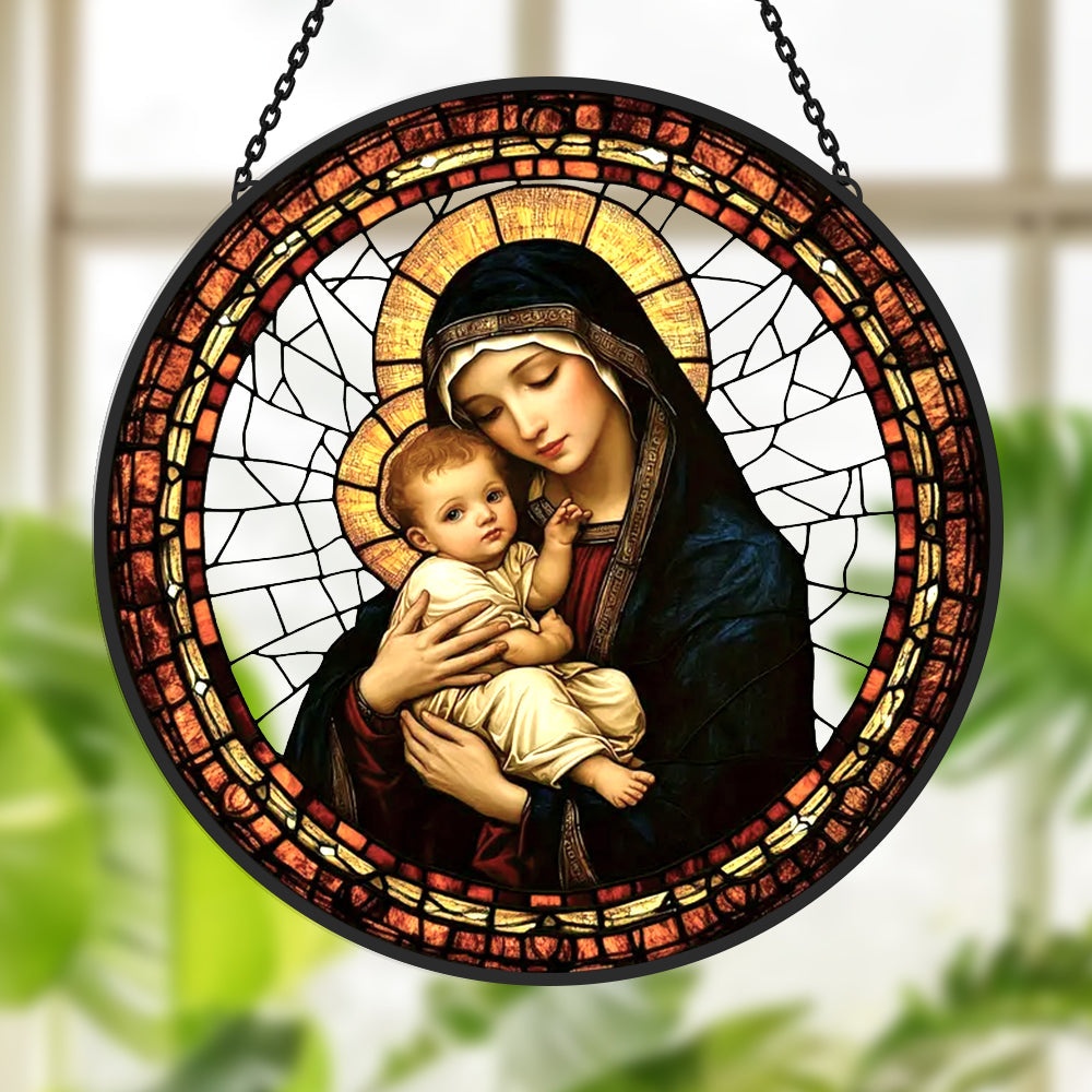 Maria Sun Catcher Decoration Stained Glass Window Hanging