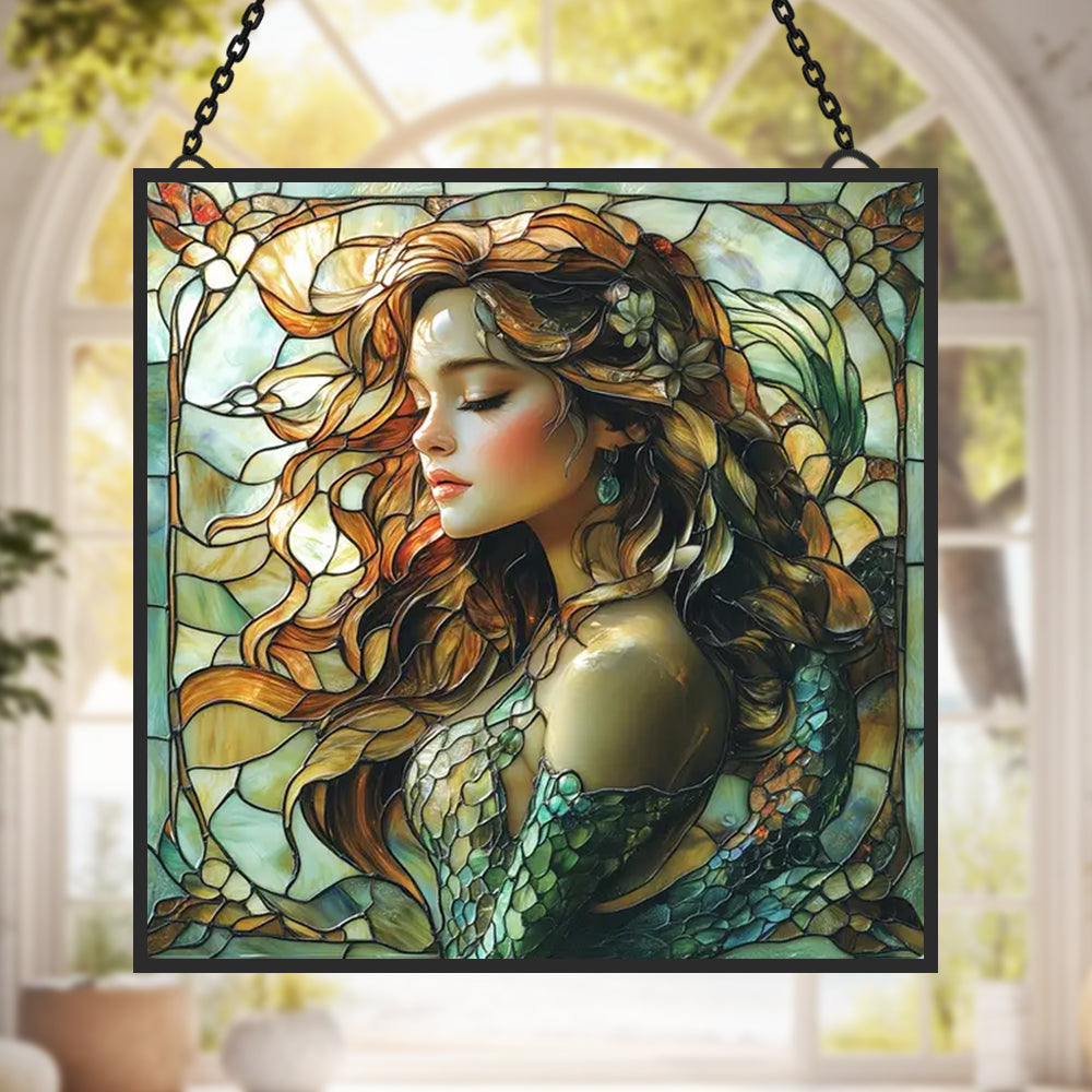 Mermaid Sun Catcher Decoration Stained Glass Window Hanging