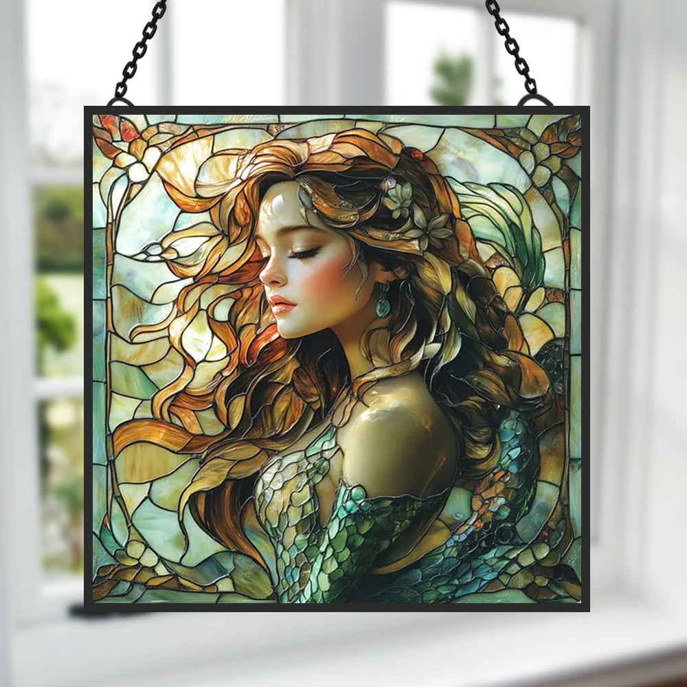 Mermaid Sun Catcher Decoration Stained Glass Window Hanging