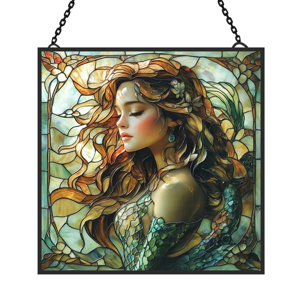 Mermaid Sun Catcher Decoration Stained Glass Window Hanging