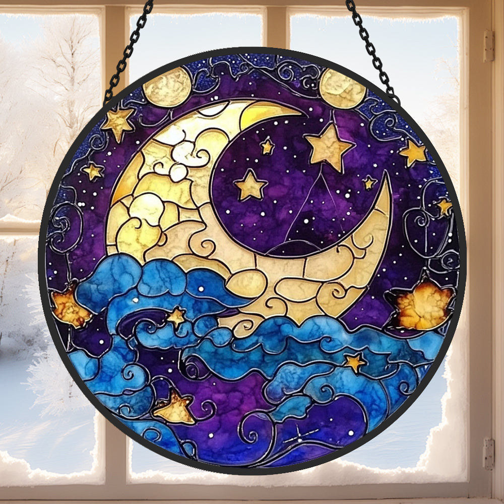 Moon Sun Catcher Decoration Stained Glass Window Hanging