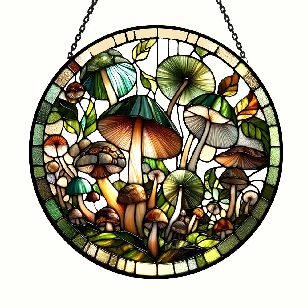 Mushroom and Plant Sun Catcher Decoration Stained Glass Window Hanging