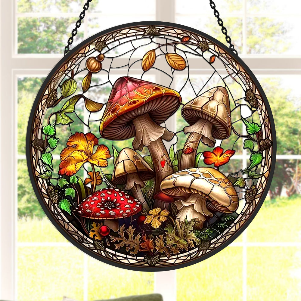 Mushroom Sun Catcher Decoration Stained Glass Window Hanging