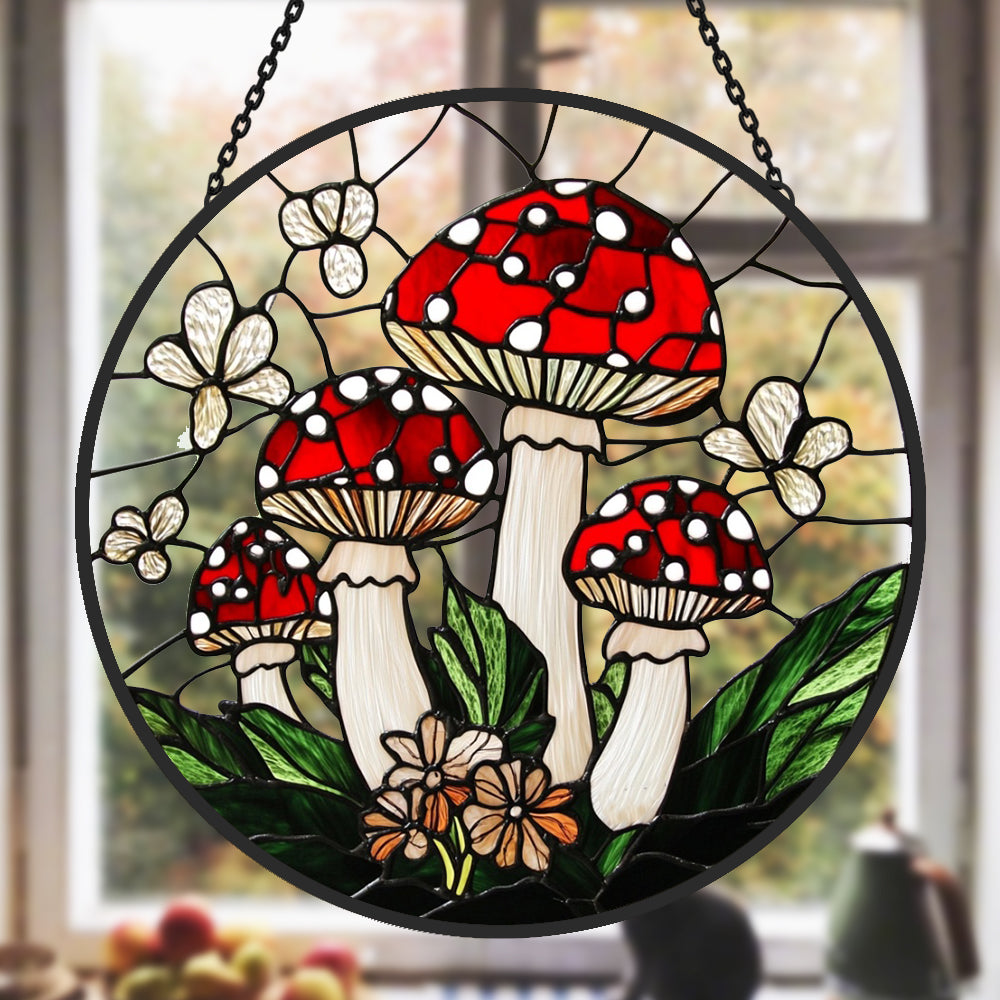 Mushroom Sun Catcher Decoration Stained Glass Window Hanging