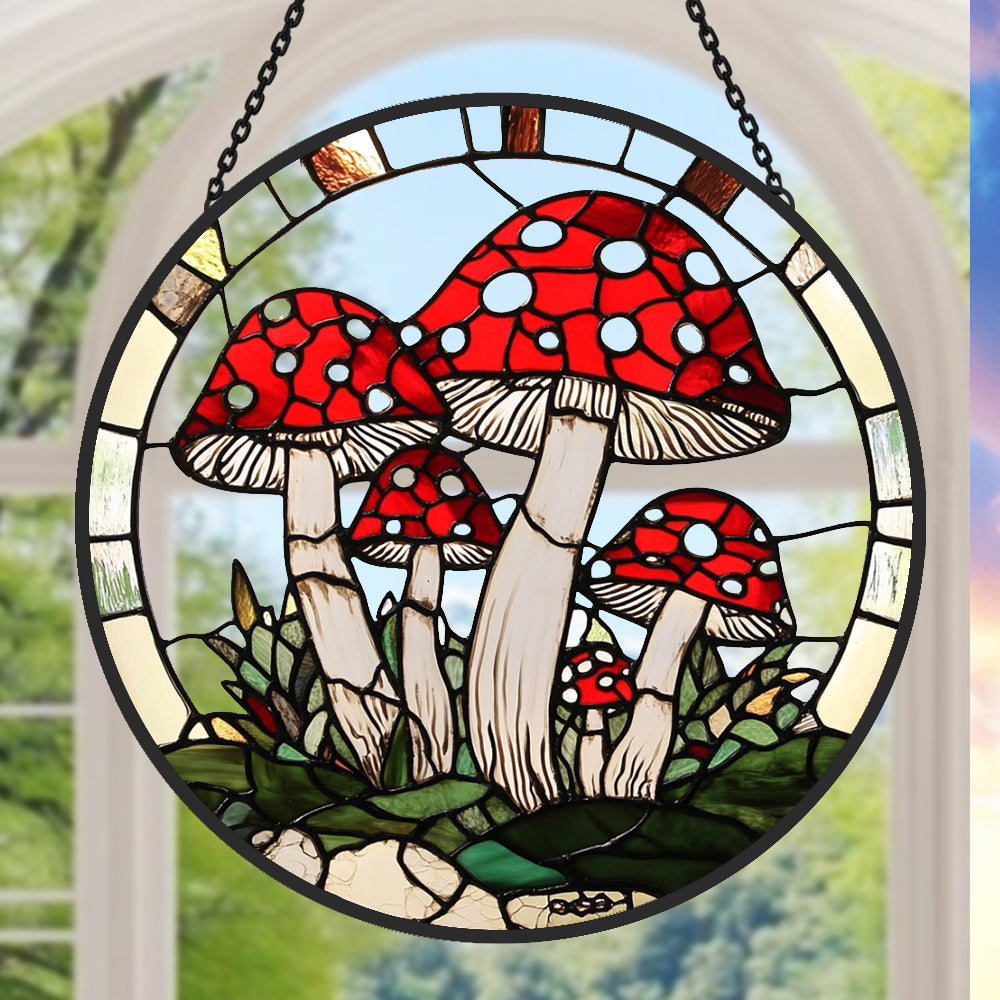 Mushroom Sun Catcher Decoration Stained Glass Window Hanging