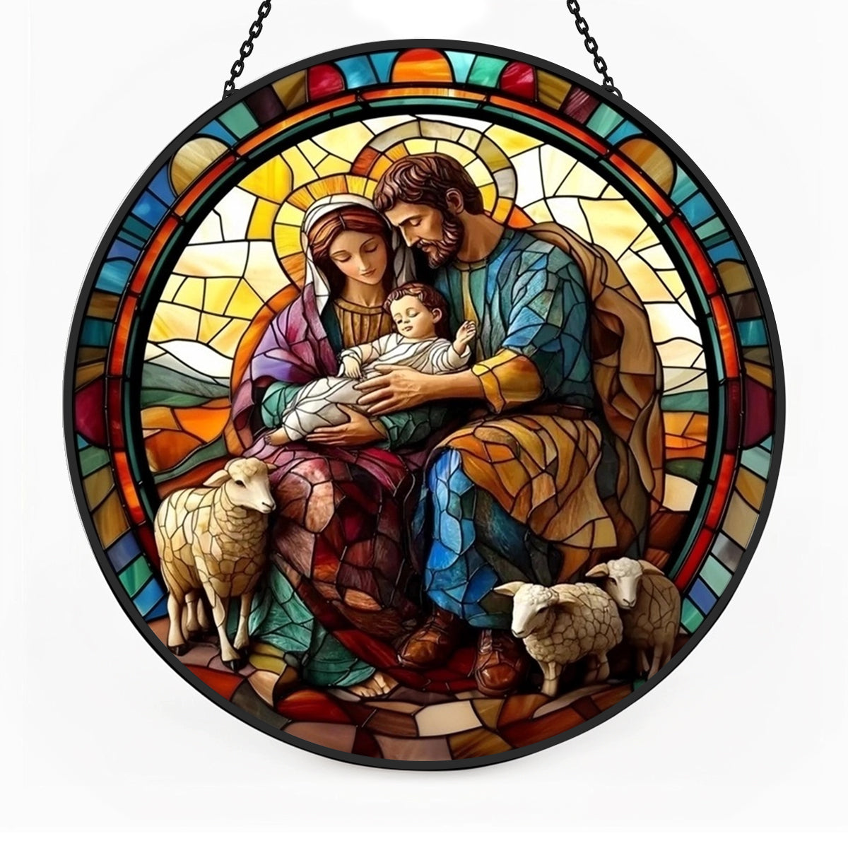 Nativity Scene Sun Catcher Decoration Stained Glass Window Hanging