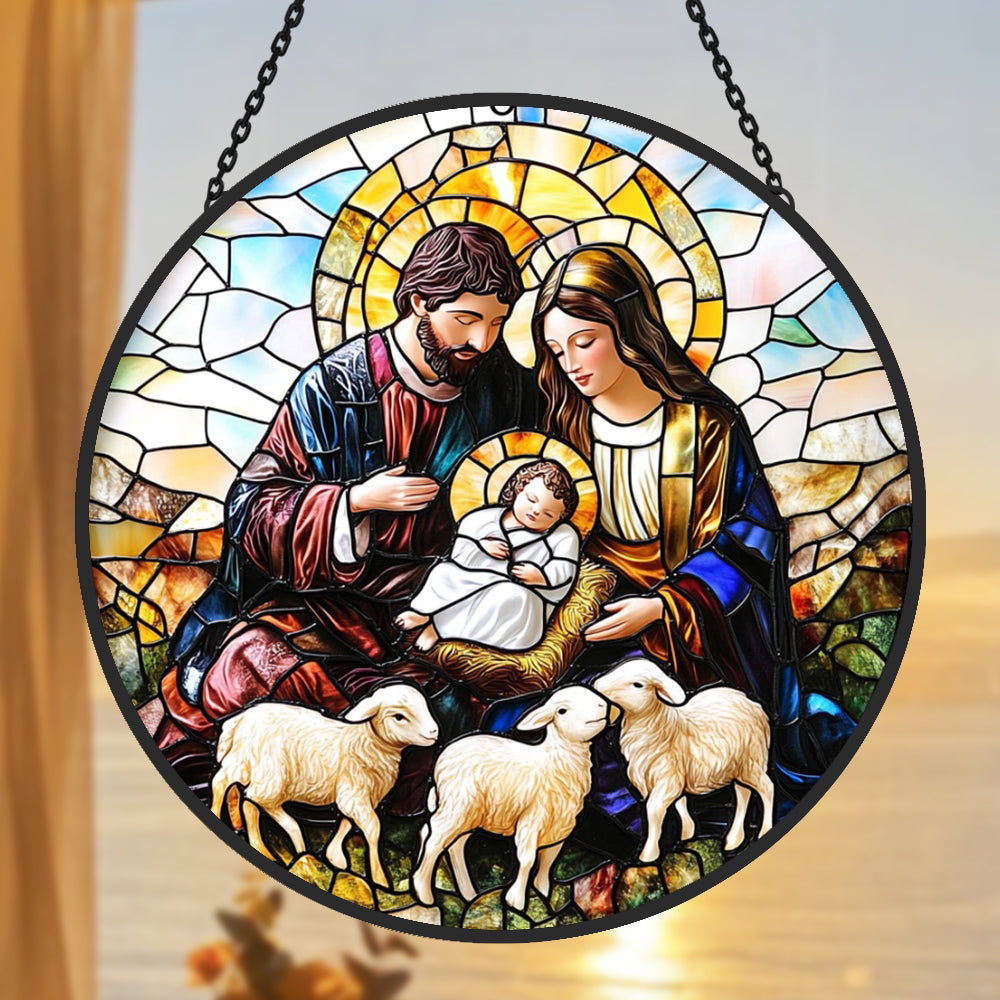 Nativity Scene Sun Catcher Decoration Stained Glass Window Hanging