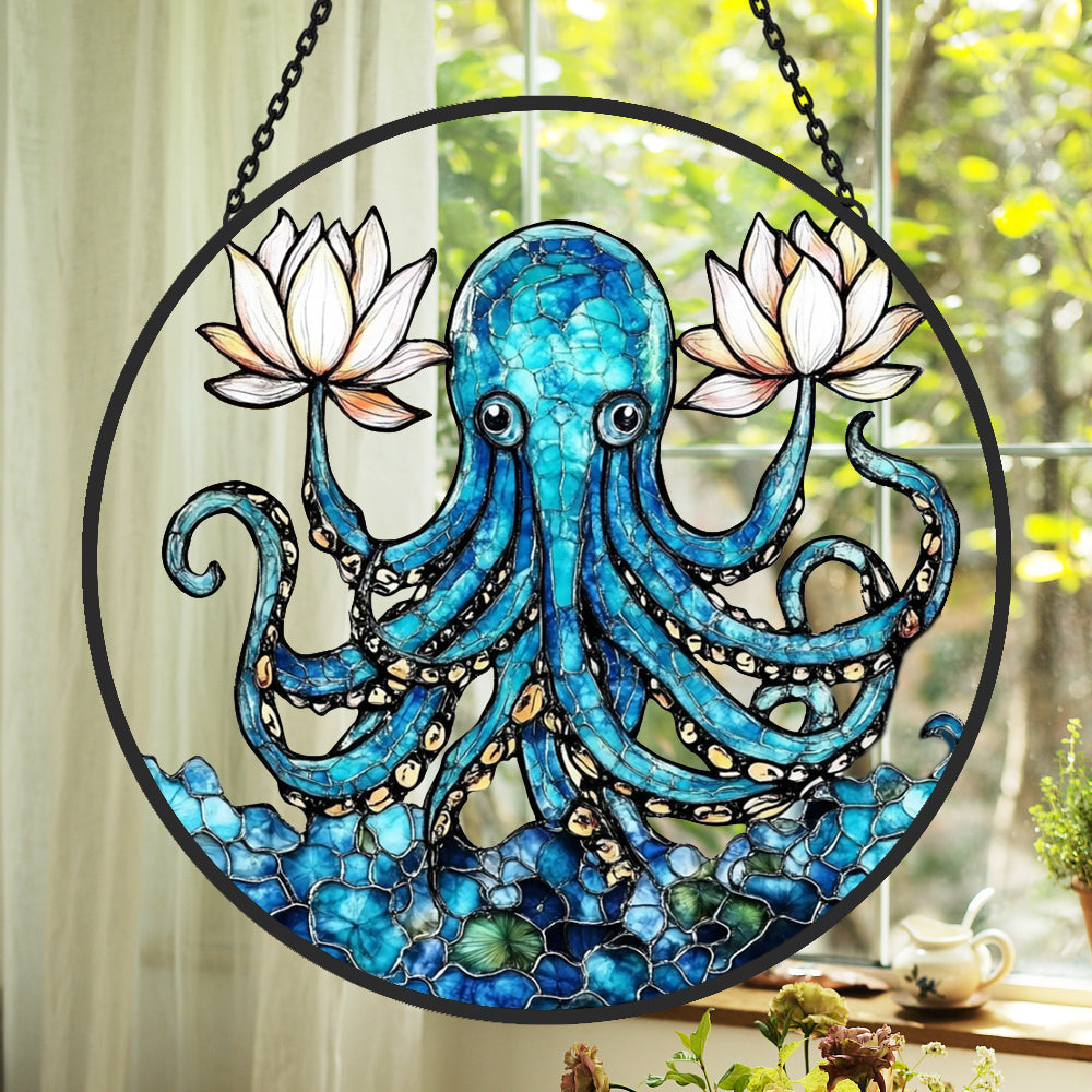 Octopus Sun Catcher Decoration Stained Glass Window Hanging
