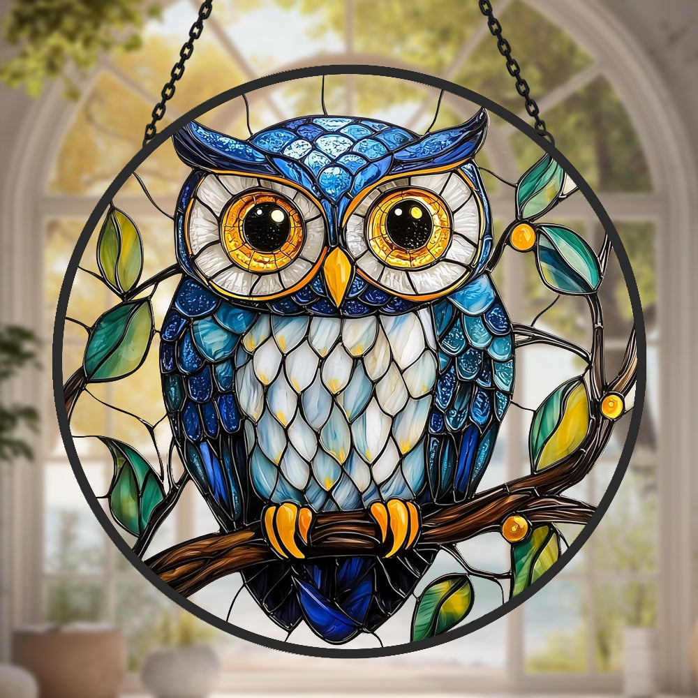 Owl Sun Catcher Decoration Stained Glass Window Hanging