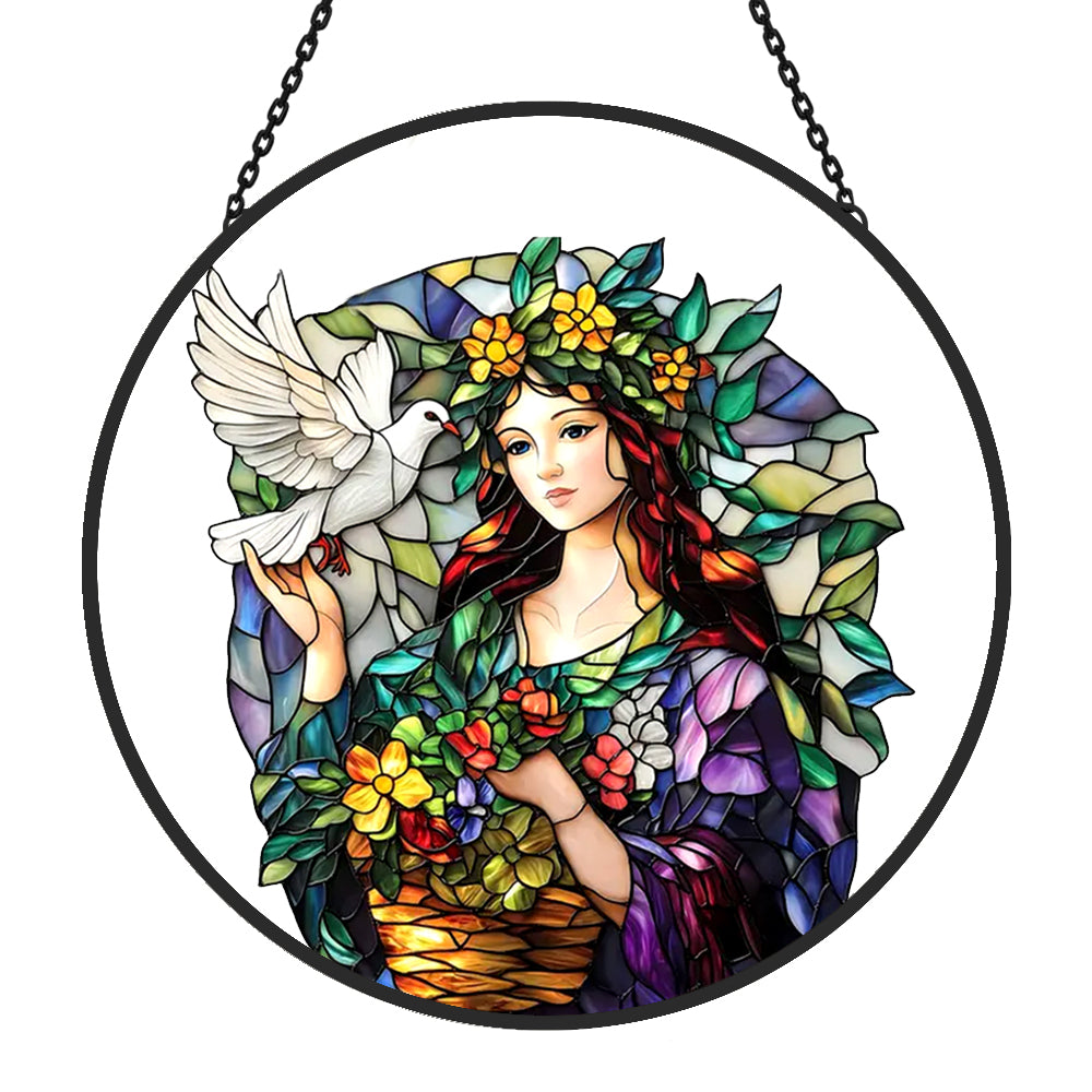 Peace Angel and Dove Sun Catcher Decoration Stained Glass Window Hanging