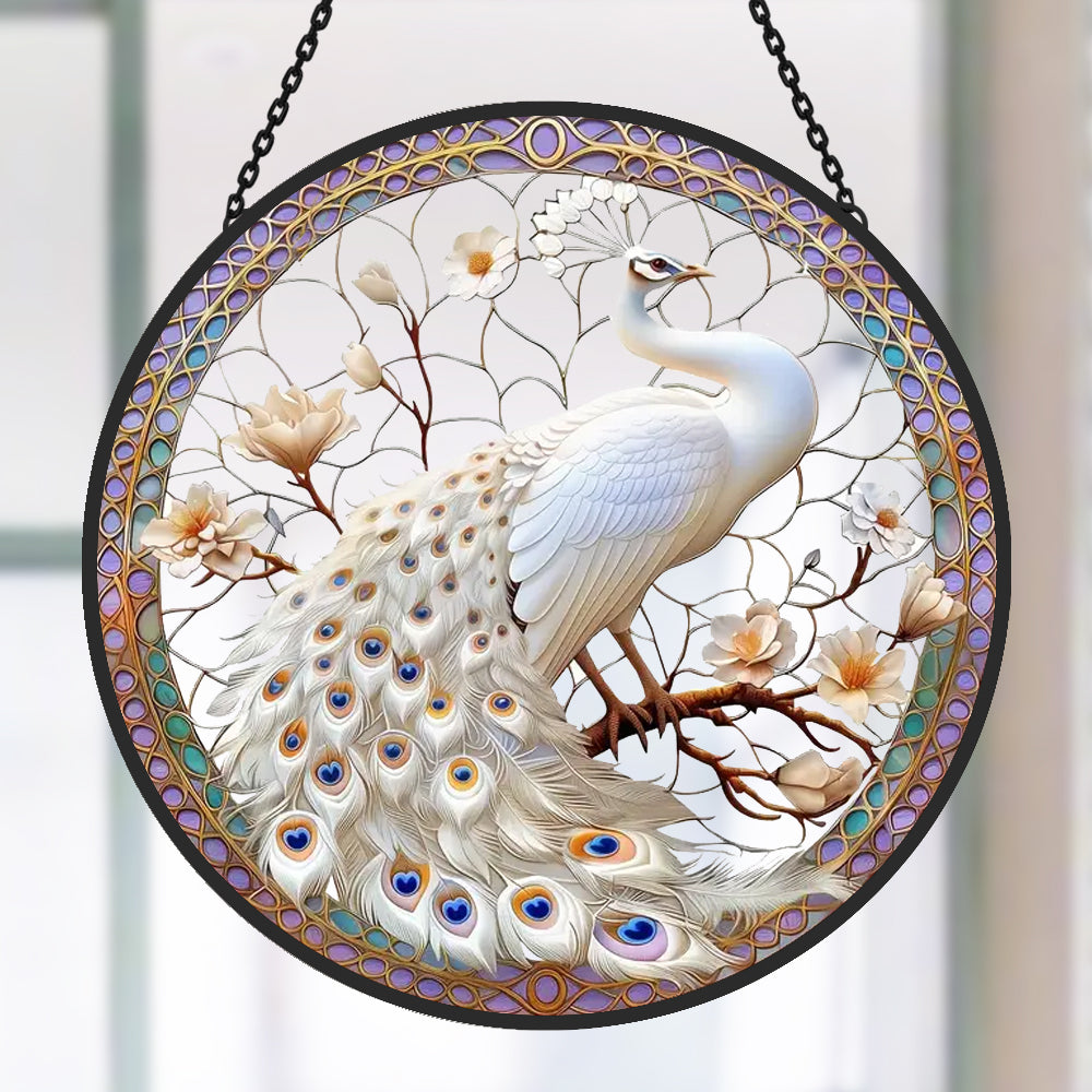 Peacock Sun Catcher Decoration Stained Glass Window Hanging