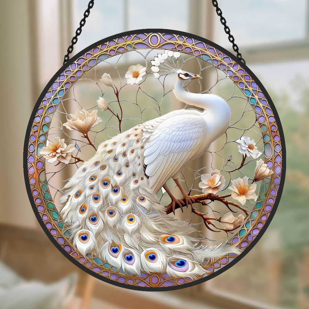 Peacock Sun Catcher Decoration Stained Glass Window Hanging