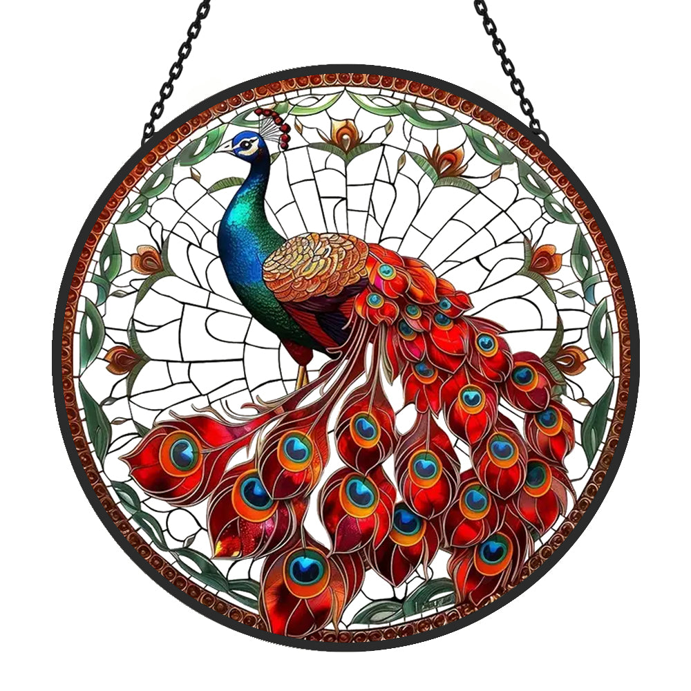 Peacock Sun Catcher Decoration Stained Glass Window Hanging