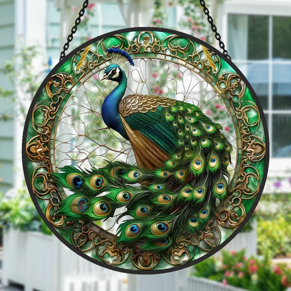 Peacock Sun Catcher Decoration Stained Glass Window Hanging