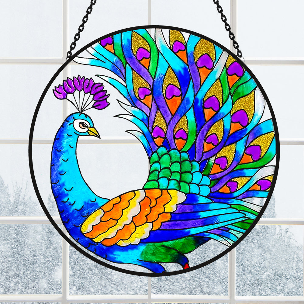Peacock Sun Catcher Decoration Stained Glass Window Hanging
