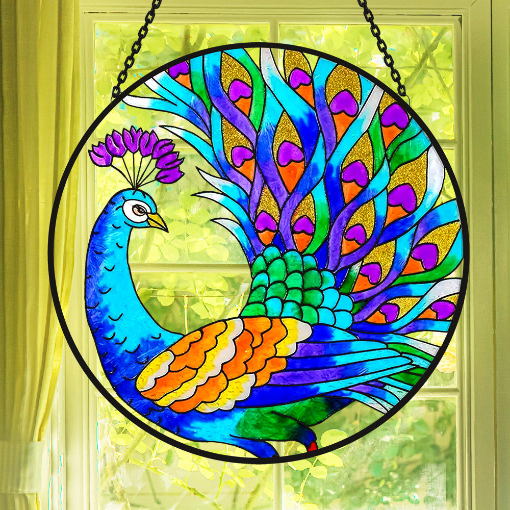 Peacock Sun Catcher Decoration Stained Glass Window Hanging
