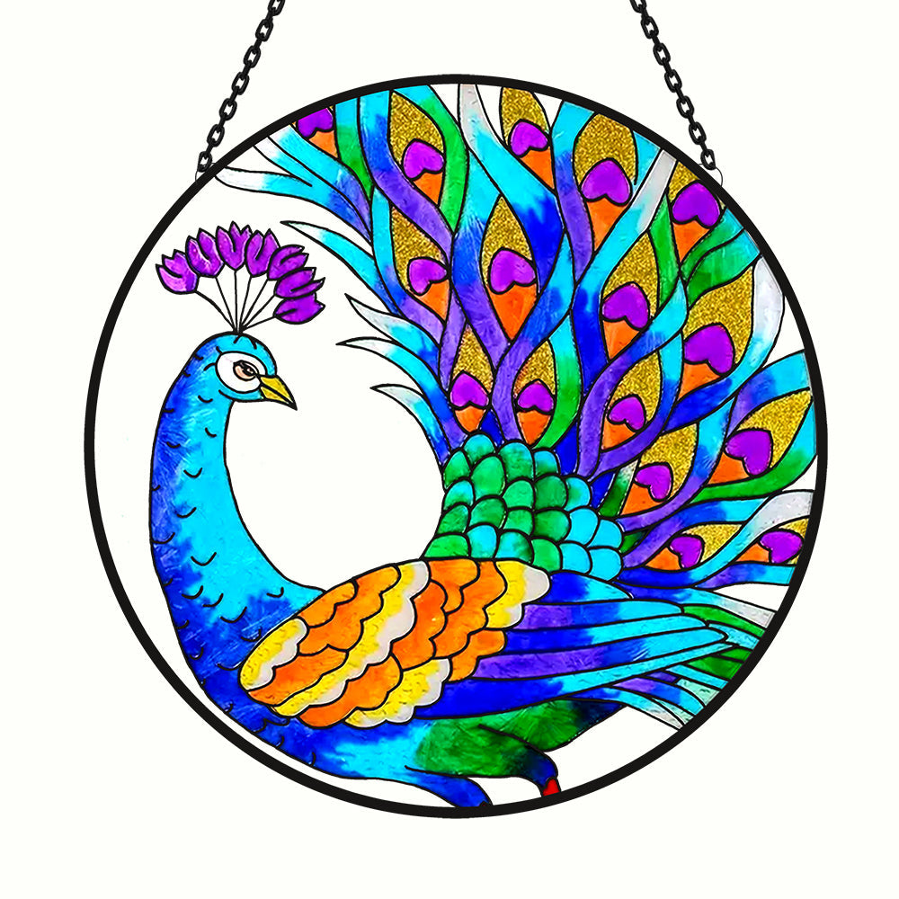Peacock Sun Catcher Decoration Stained Glass Window Hanging