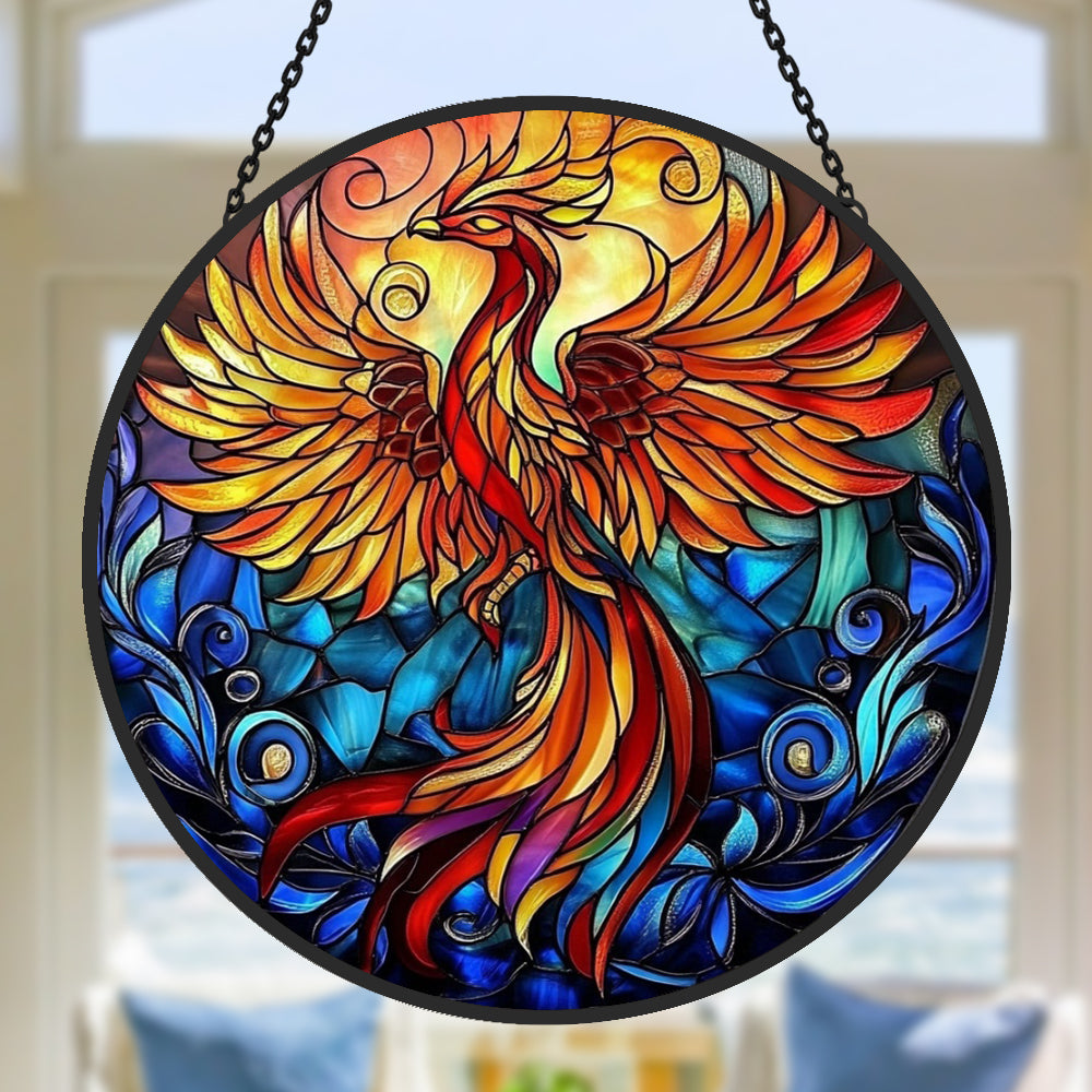 Phoenix Sun Catcher Decoration Stained Glass Window Hanging