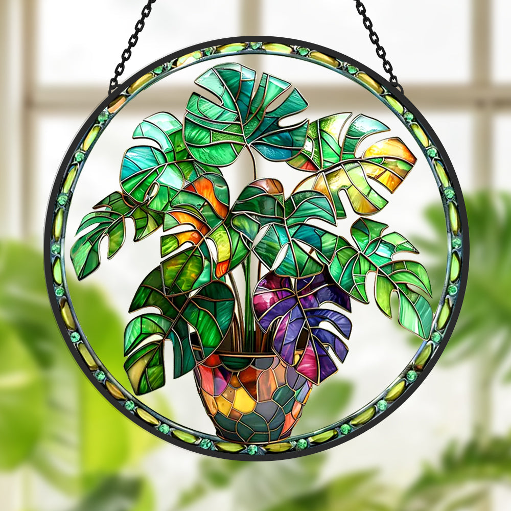 Potted Plant Sun Catcher Decoration Stained Glass Window Hanging