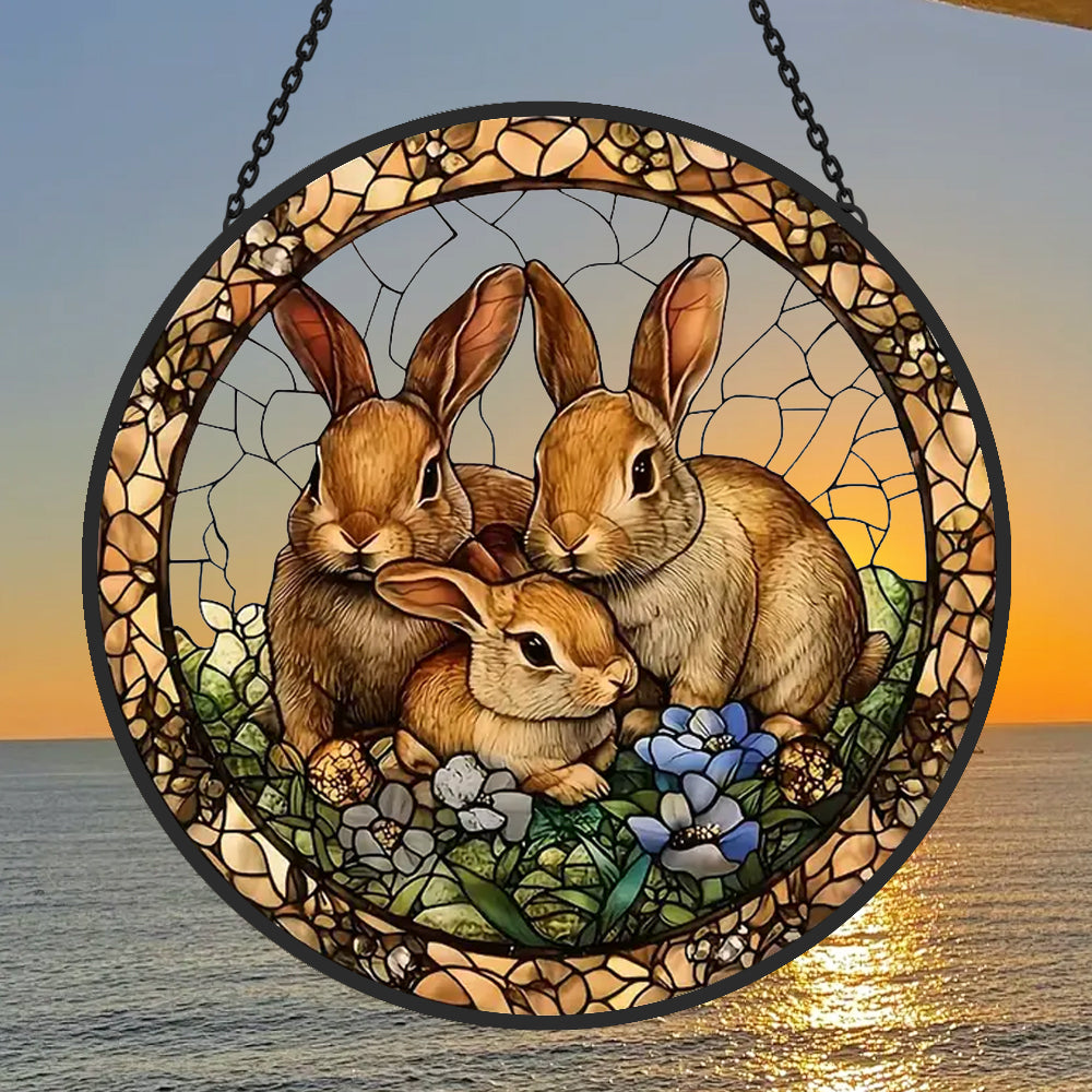 Rabbit Garden Sun Catcher Decoration Stained Glass Window Hanging