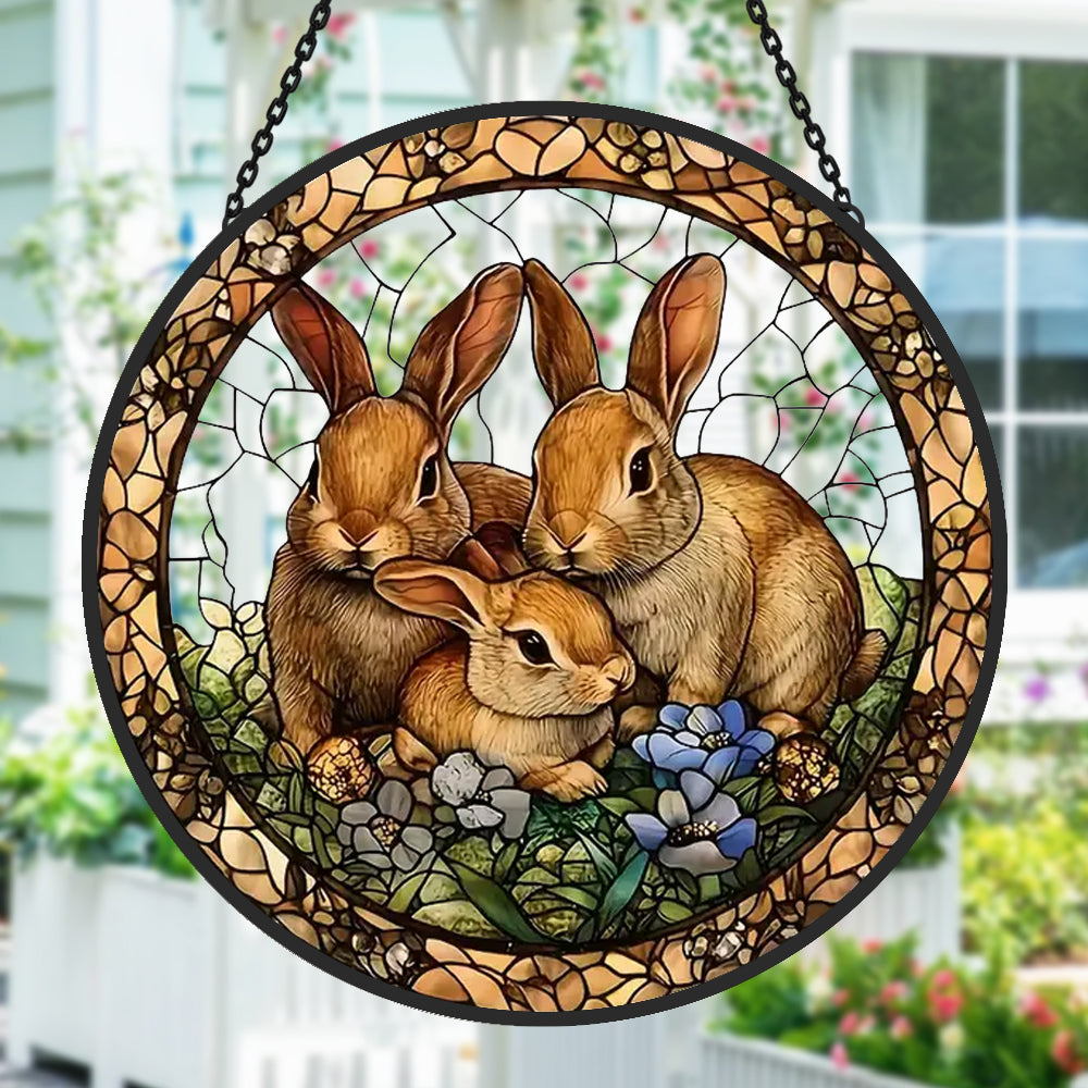 Rabbit Garden Sun Catcher Decoration Stained Glass Window Hanging