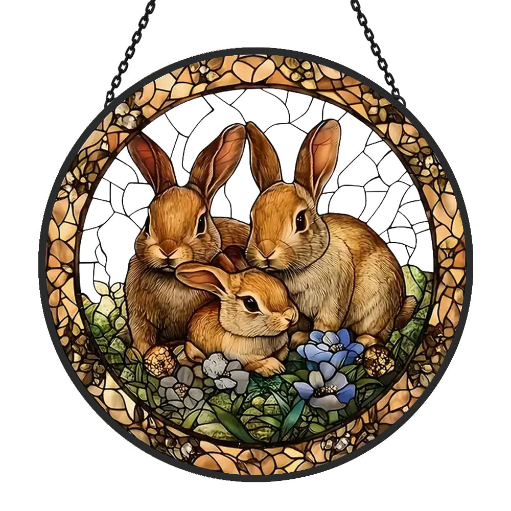Rabbit Garden Sun Catcher Decoration Stained Glass Window Hanging