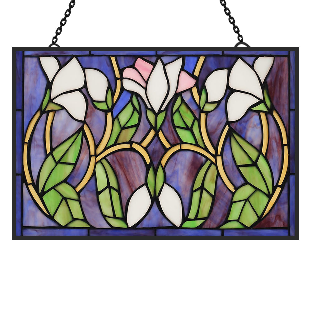 Rectangular Lily Sun Catcher Decoration Stained Glass Window Hanging