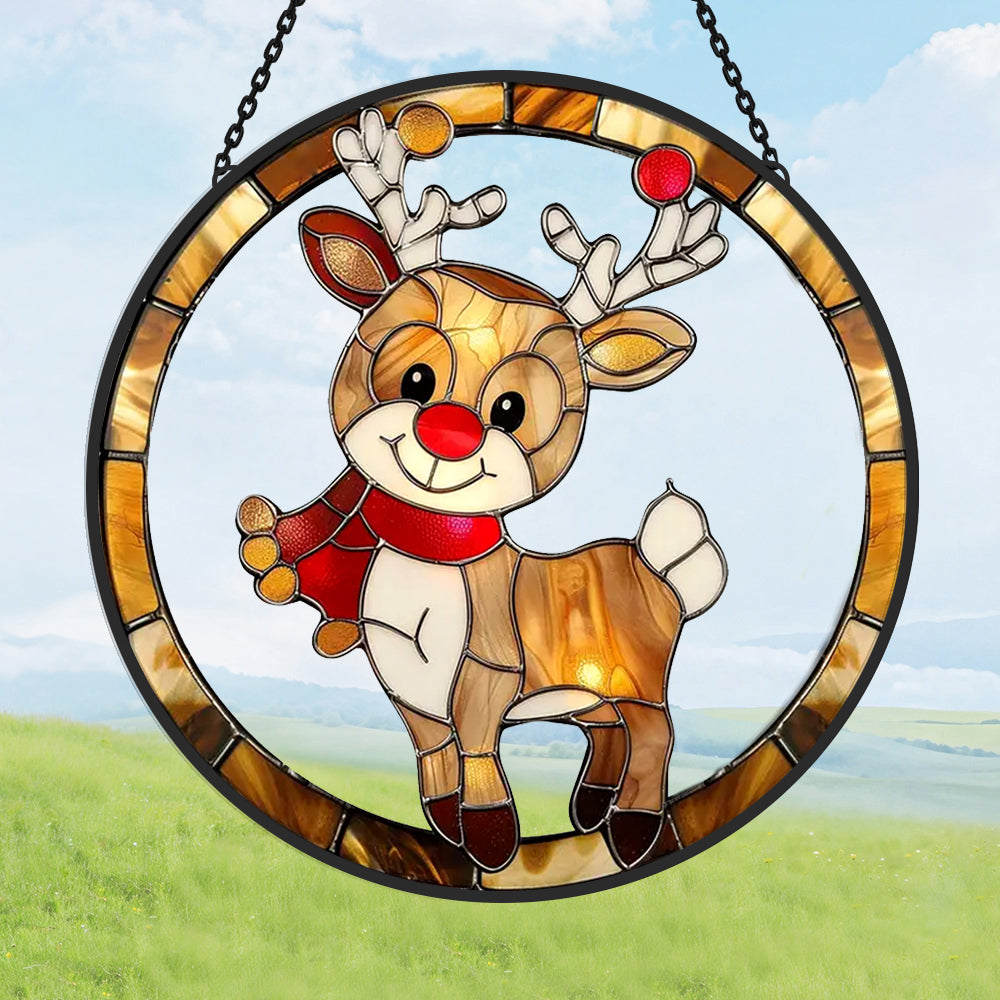 Reindeer Sun Catcher Decoration Stained Glass Window Hanging