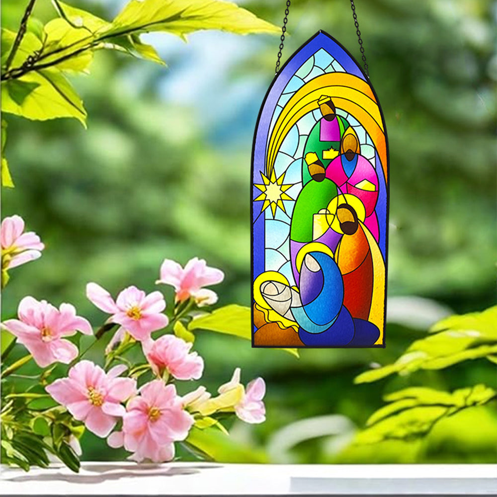 Religion Sun Catcher Decoration Stained Glass Window Hanging