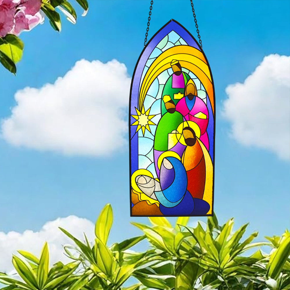 Religion Sun Catcher Decoration Stained Glass Window Hanging