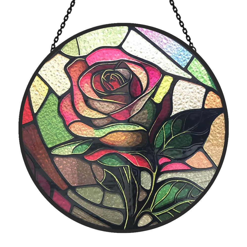 Rose Sun Catcher Decoration Stained Glass Window Hanging
