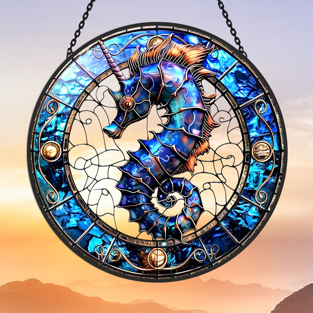 Seahorse Sun Catcher Decoration Stained Glass Window Hanging
