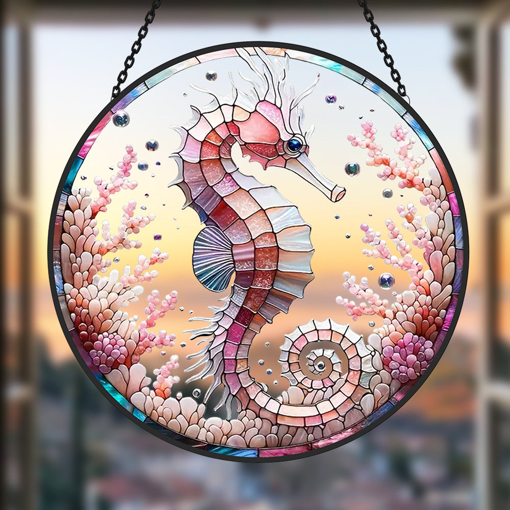 Seahorse Sun Catcher Decoration Stained Glass Window Hanging