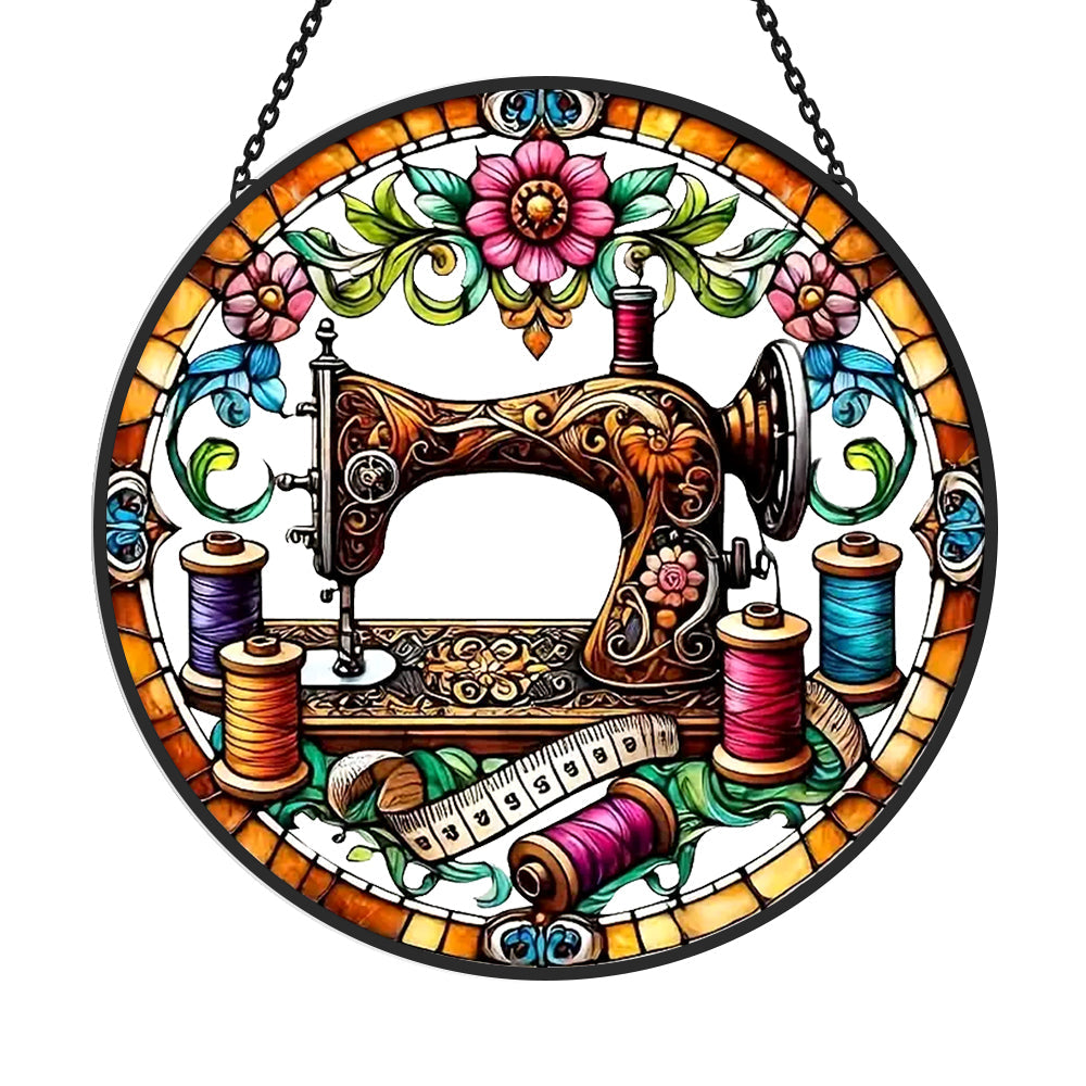 Sewing Machine Sun Catcher Decoration Stained Glass Window Hanging