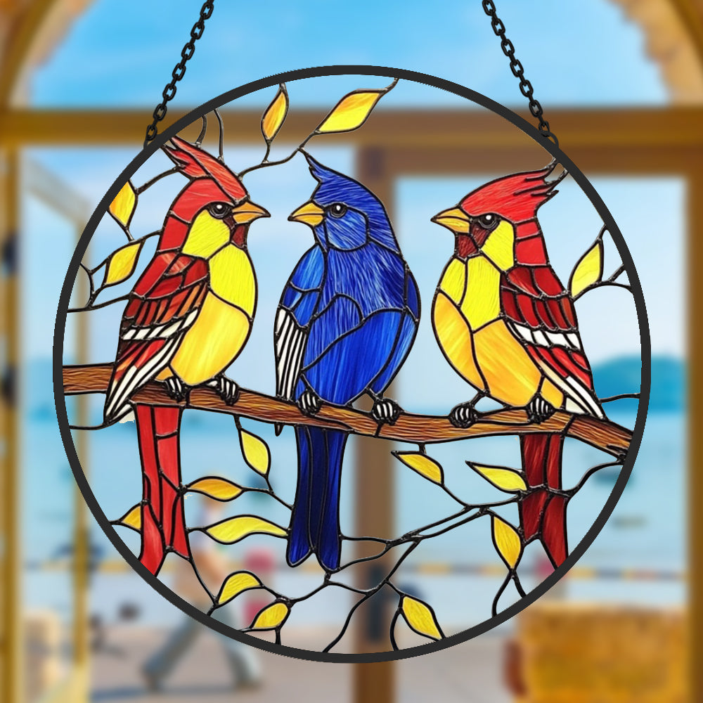 Spring Cardinals Sun Catcher Decoration Stained Glass Window Hanging