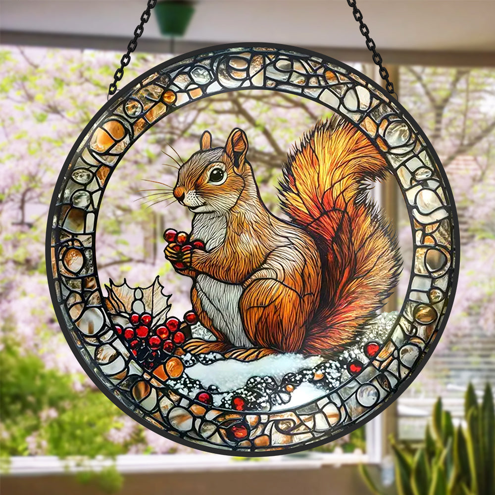 Squirrel Sun Catcher Decoration Stained Glass Window Hanging