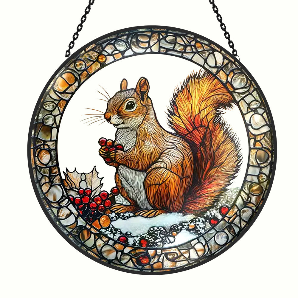 Squirrel Sun Catcher Decoration Stained Glass Window Hanging