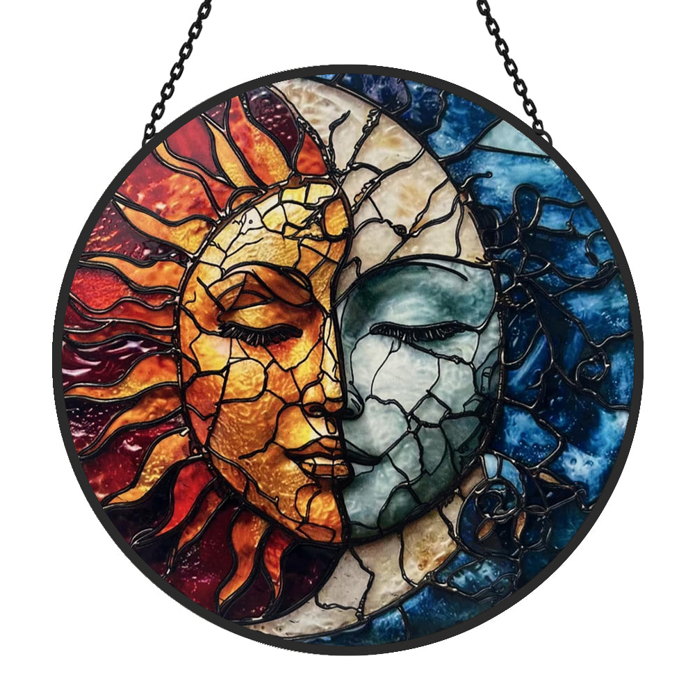 Sun and Moon Sun Catcher Decoration Stained Glass Window Hanging