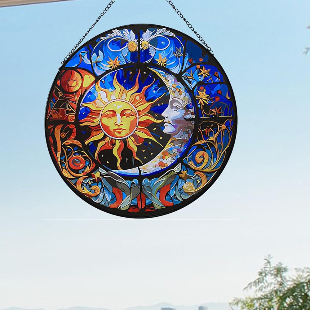 Sun and Moon Sun Catcher Decoration Stained Glass Window Hanging