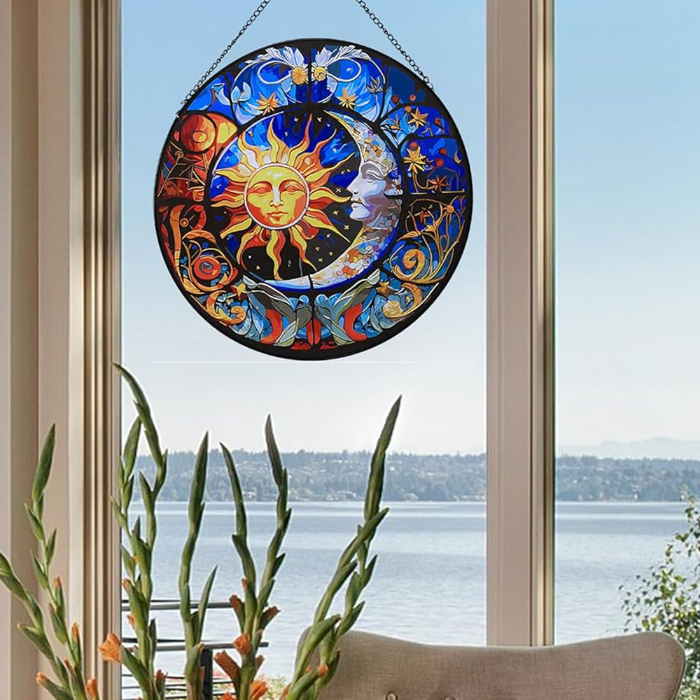 Sun and Moon Sun Catcher Decoration Stained Glass Window Hanging