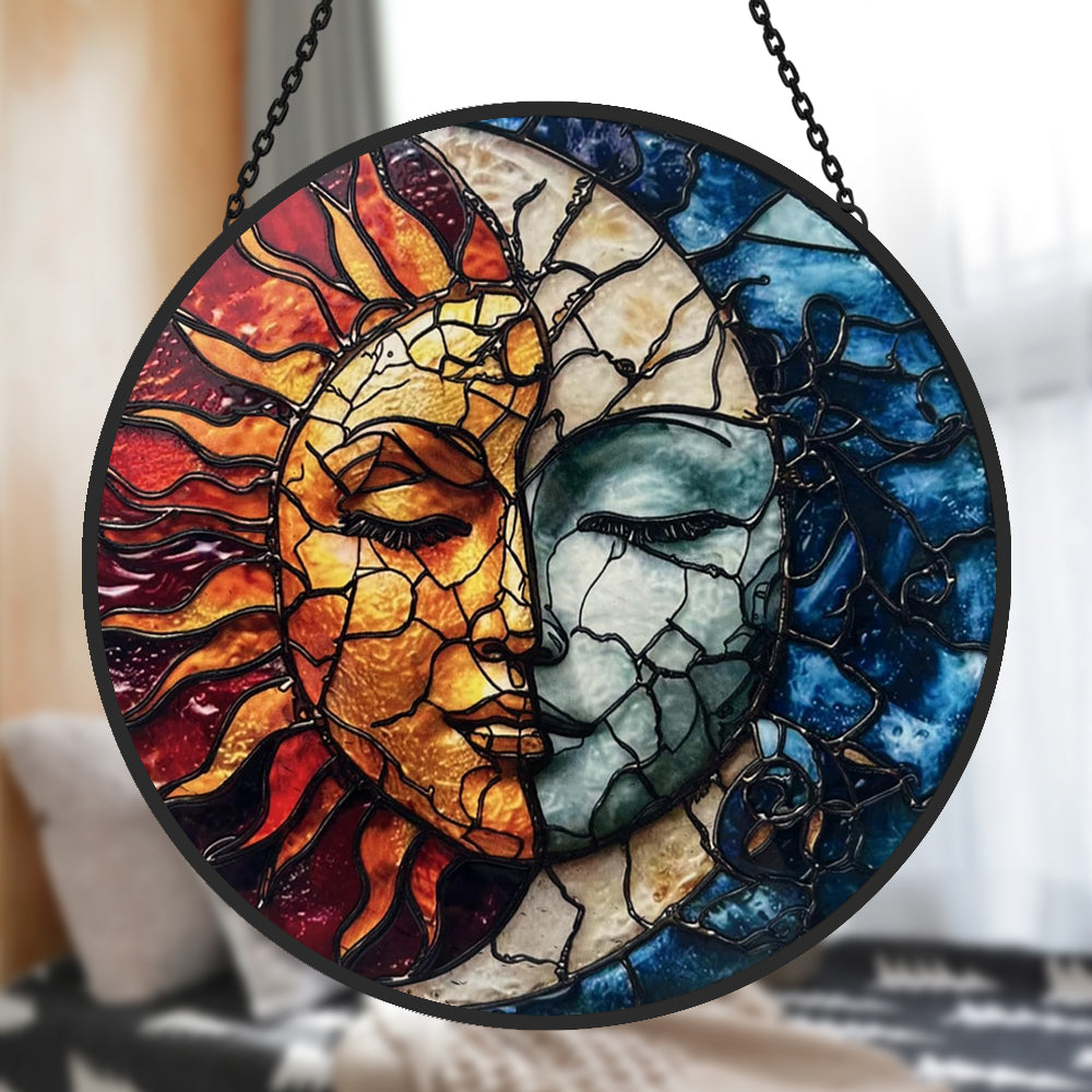 Sun and Moon Sun Catcher Decoration Stained Glass Window Hanging
