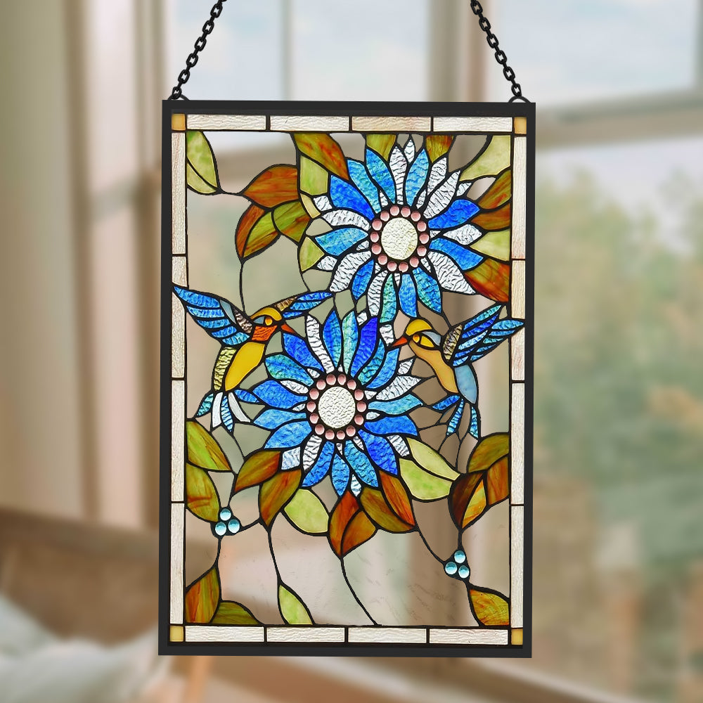 Sunflower and Birds Sun Catcher Decoration Stained Glass Window Hanging
